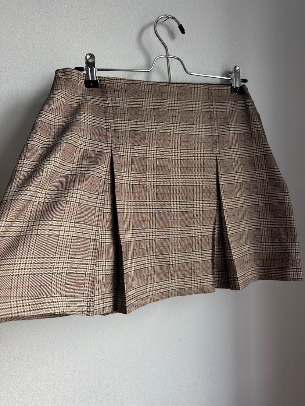 Altar’d State Plaid Pleated Mini Skirt with shorts  in Brown